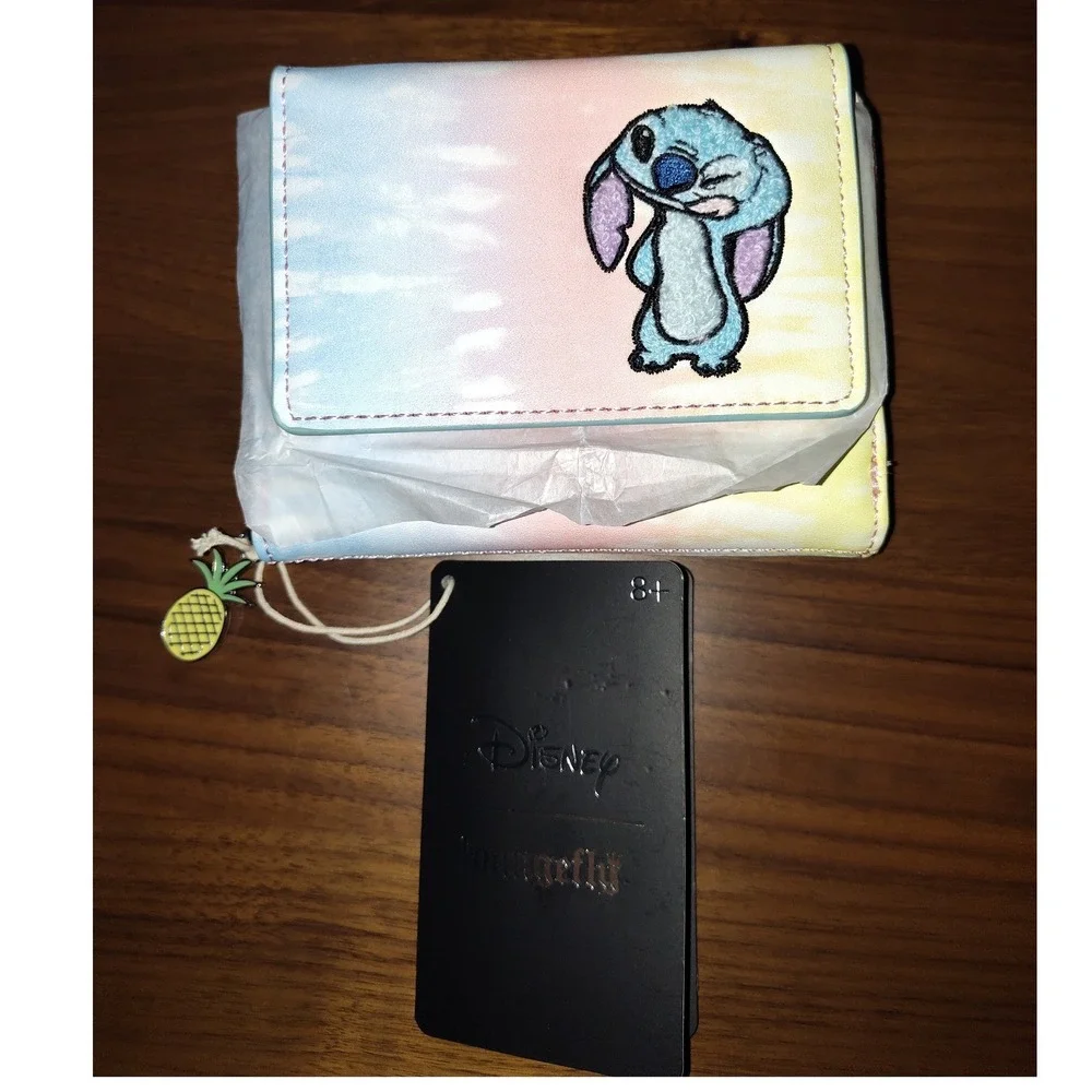 Disney Loungefly Lilo & Stitch Tie Dye Pastel Small Zip Wallet Pineapple Charm